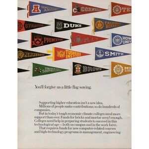 IBM Higher Education College Pennants University Support Centerfold Print Ad 198